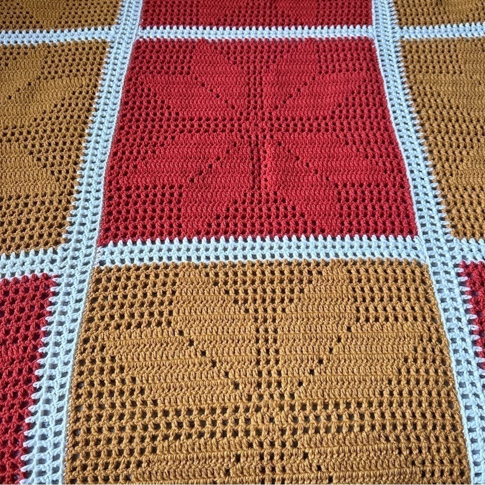 Afghan Throw Blanket Twin Gold Rust Color Mid Century Modern 55” x 75”
